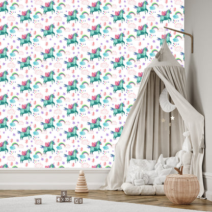 Wallpaper For Children - Flying Unicorns