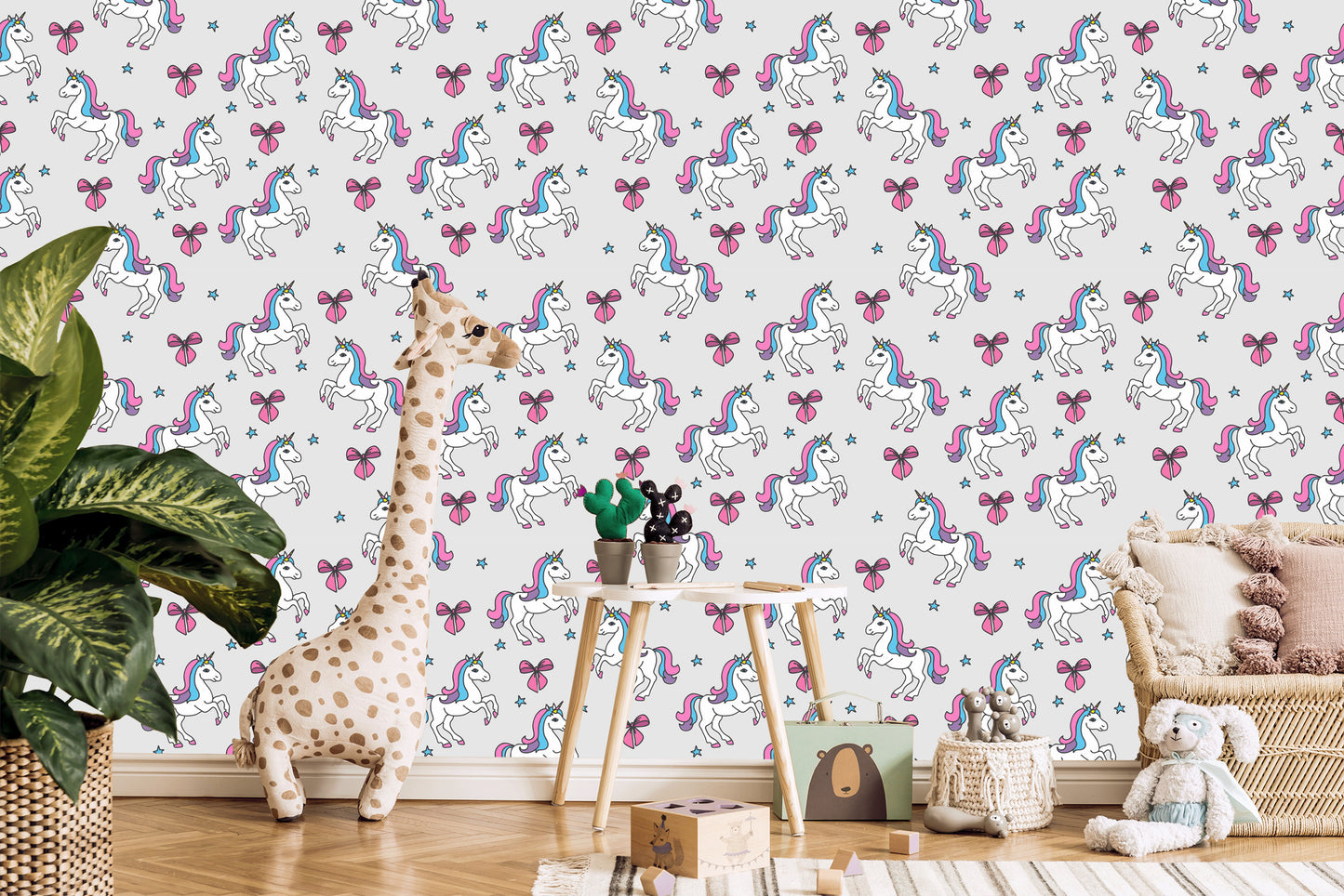 Wallpaper For Children - Unicorn On The Background Of Stars And A Bow