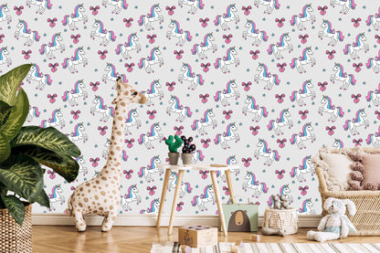 Wallpaper For Children - Unicorn On The Background Of Stars And A Bow