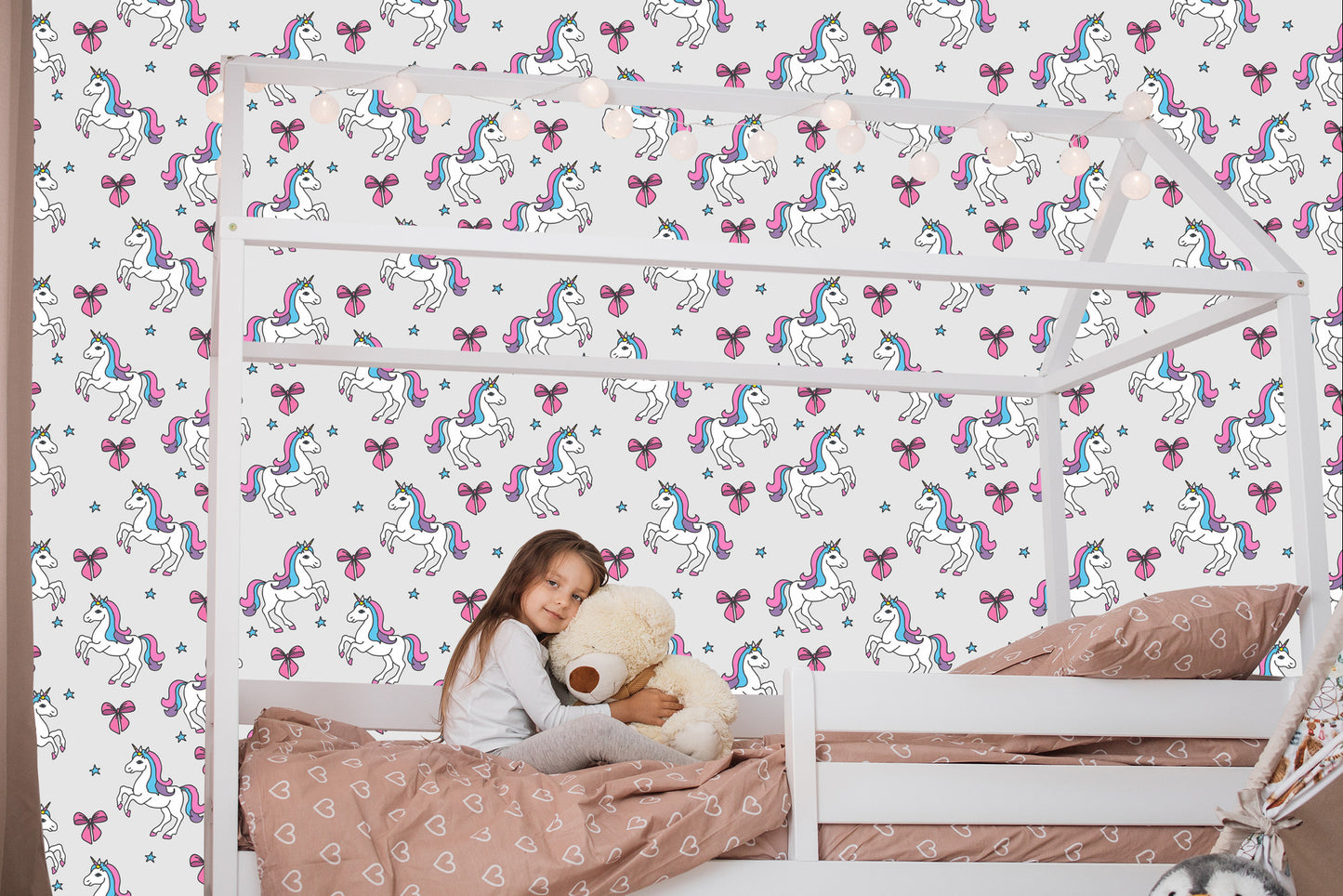 Wallpaper For Children - Unicorn On The Background Of Stars And A Bow