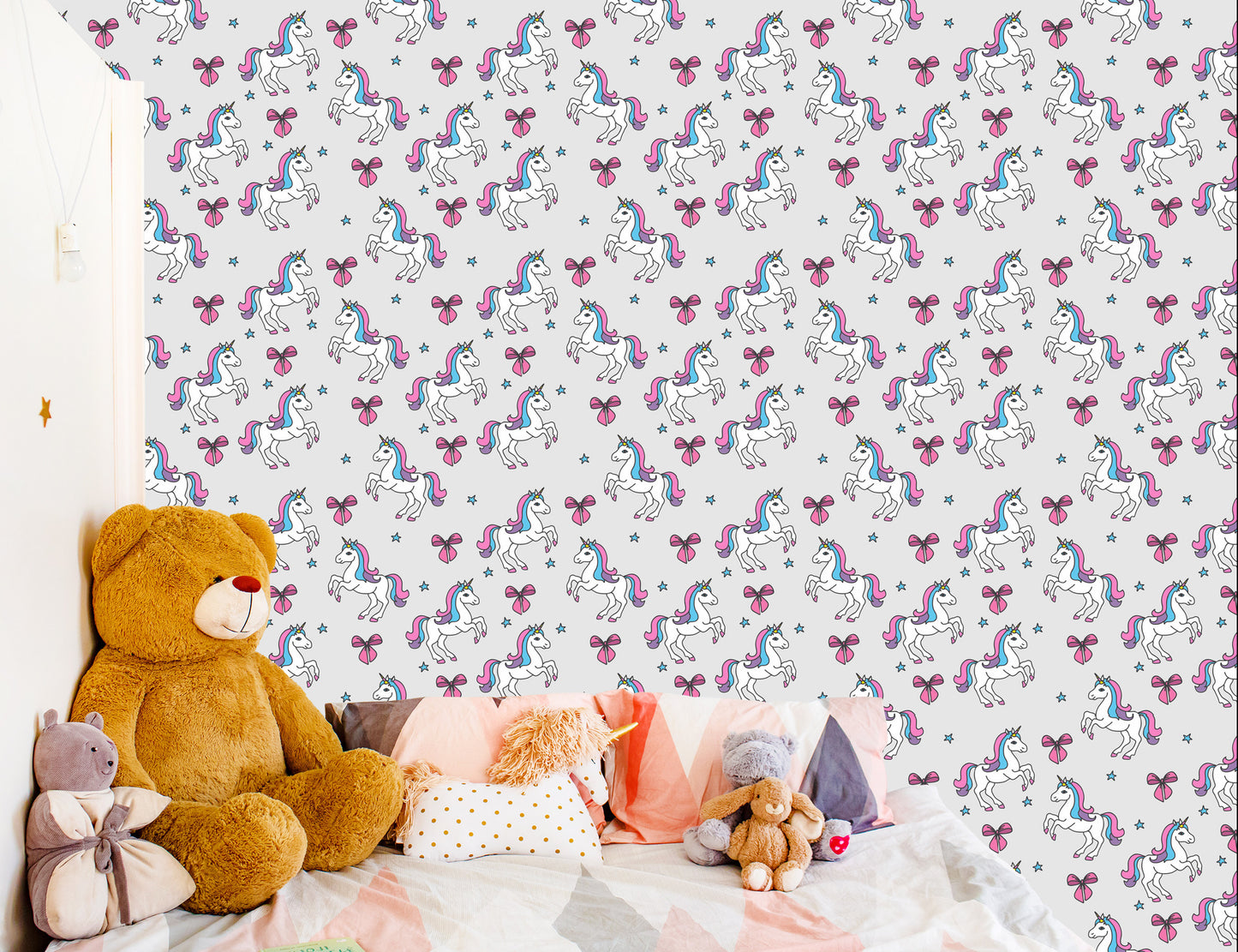 Wallpaper For Children - Unicorn On The Background Of Stars And A Bow