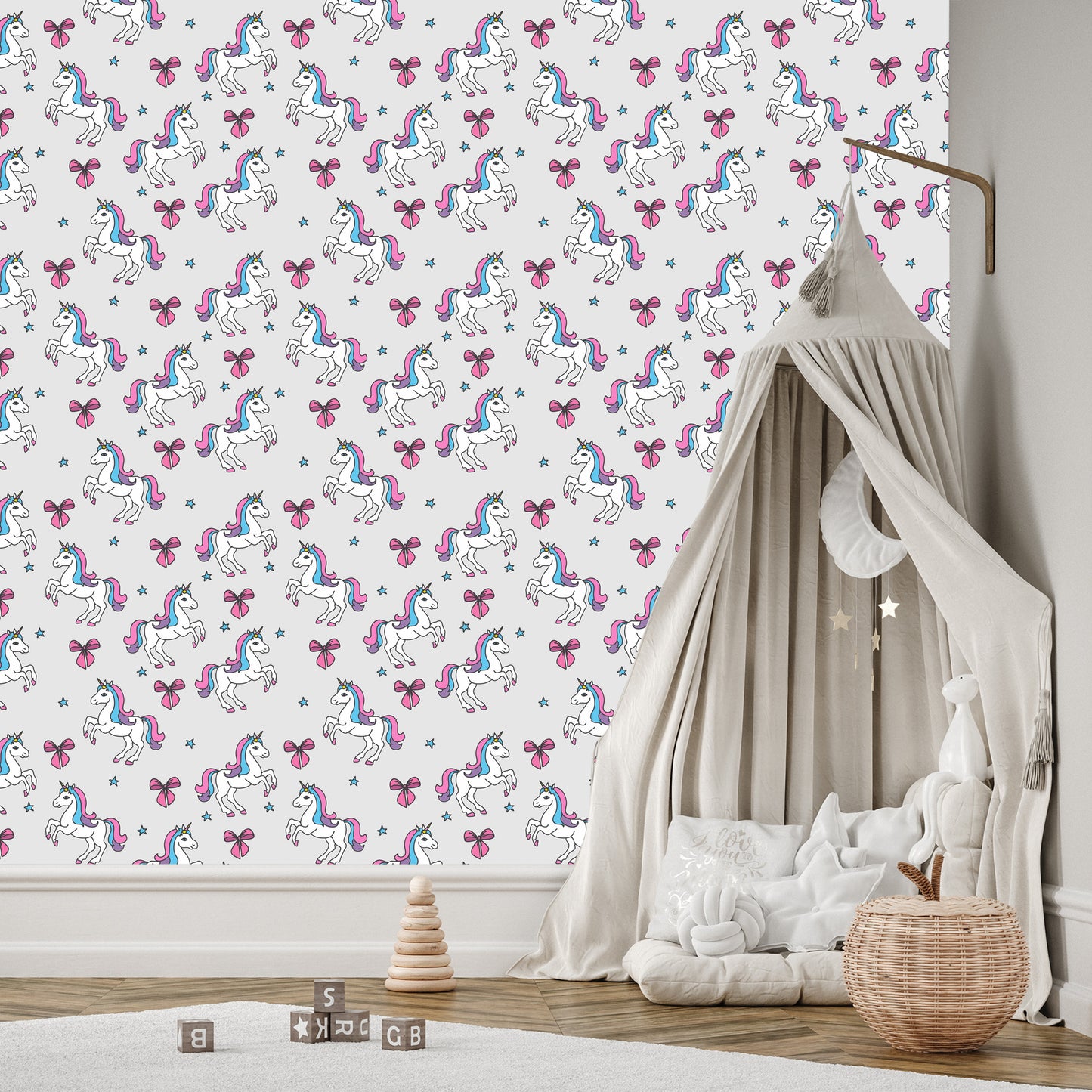 Wallpaper For Children - Unicorn On The Background Of Stars And A Bow
