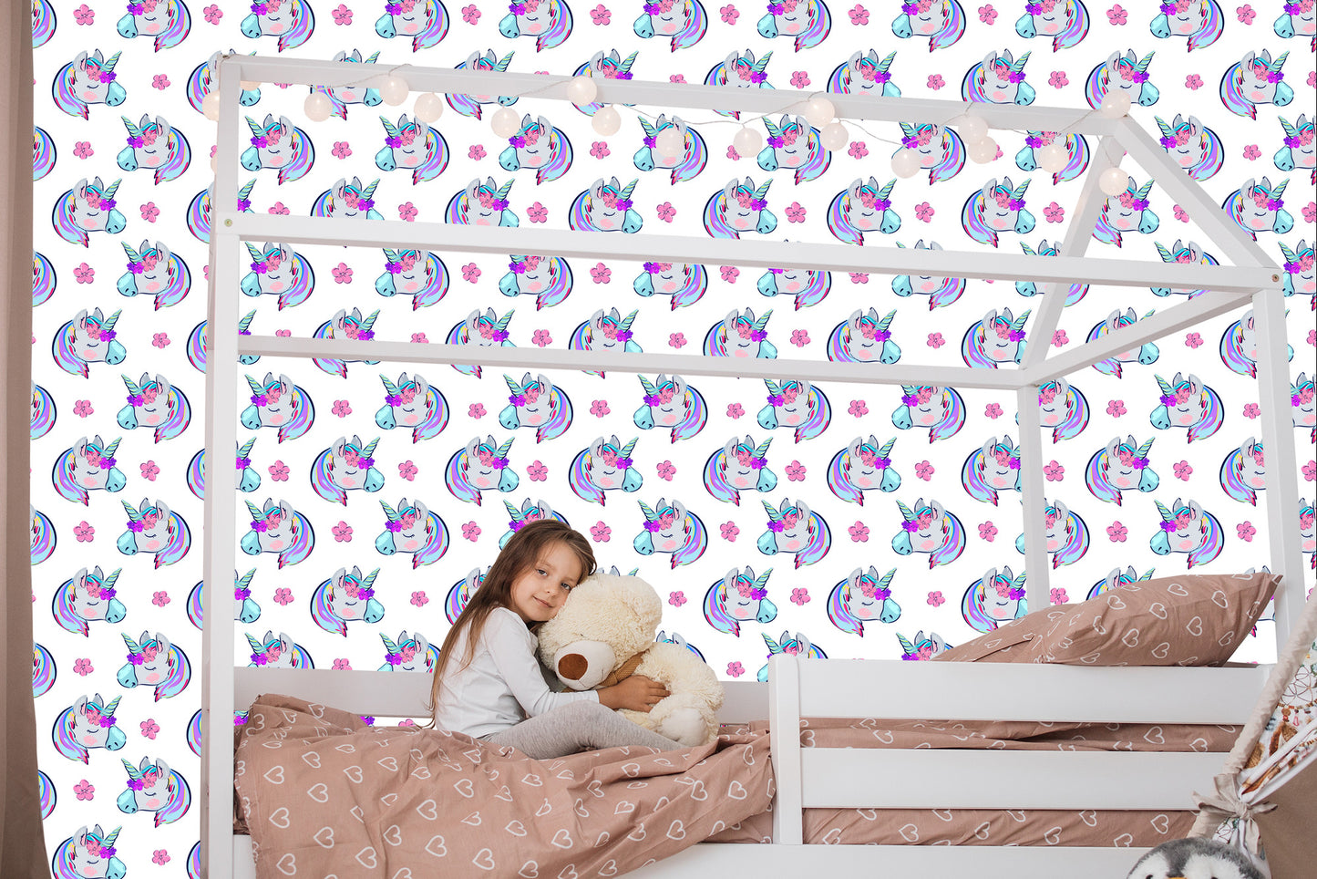 Wallpaper For Children - Sleeping Unicorns On The Background Of Flowers