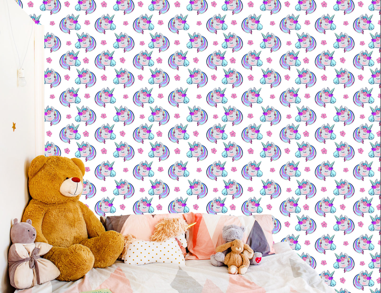 Wallpaper For Children - Sleeping Unicorns On The Background Of Flowers