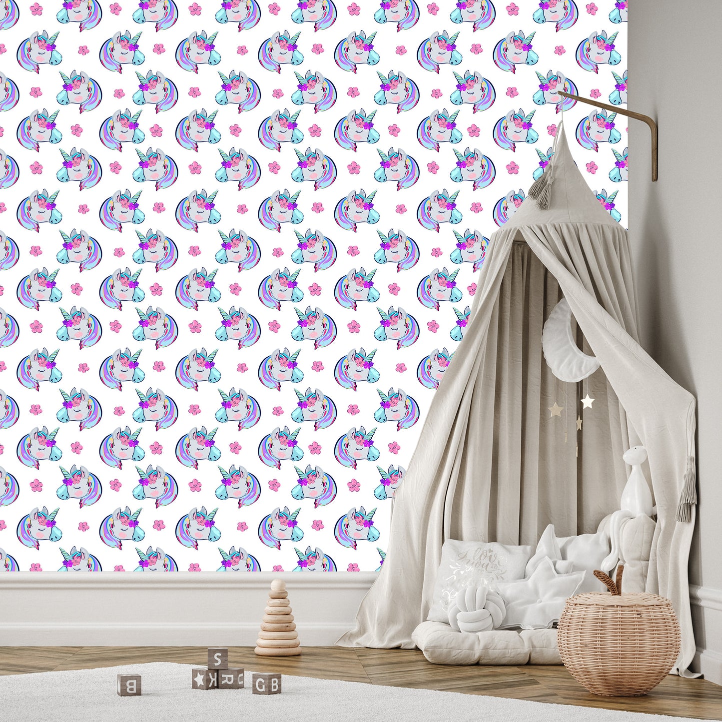 Wallpaper For Children - Sleeping Unicorns On The Background Of Flowers