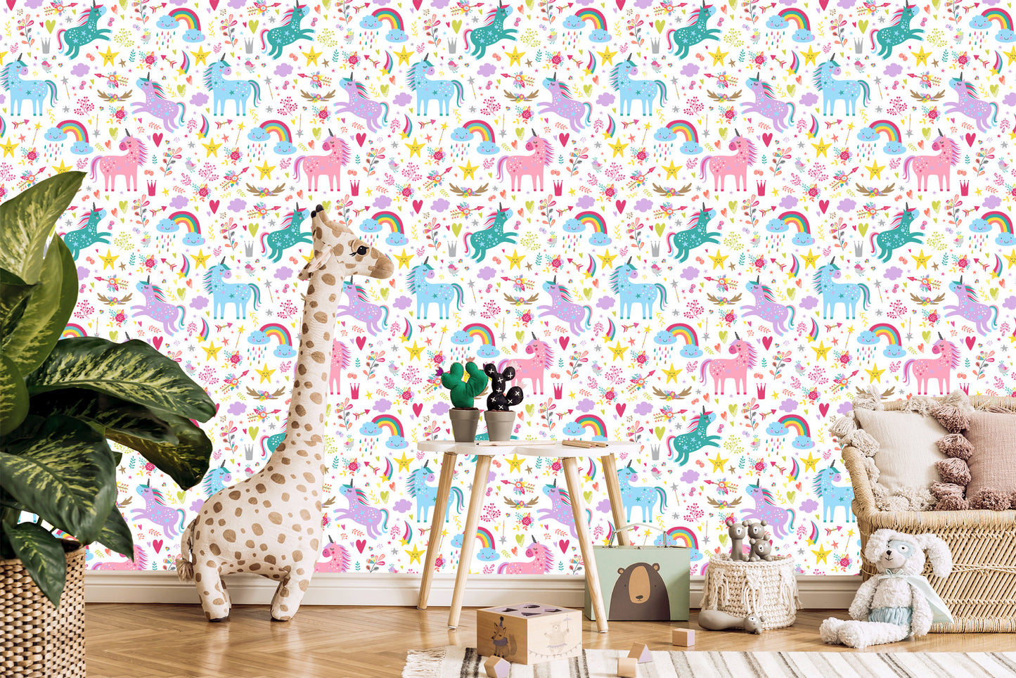 Wallpaper For Children - Rainbow Unicorns In Scandinavian Style