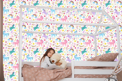 Wallpaper For Children - Rainbow Unicorns In Scandinavian Style