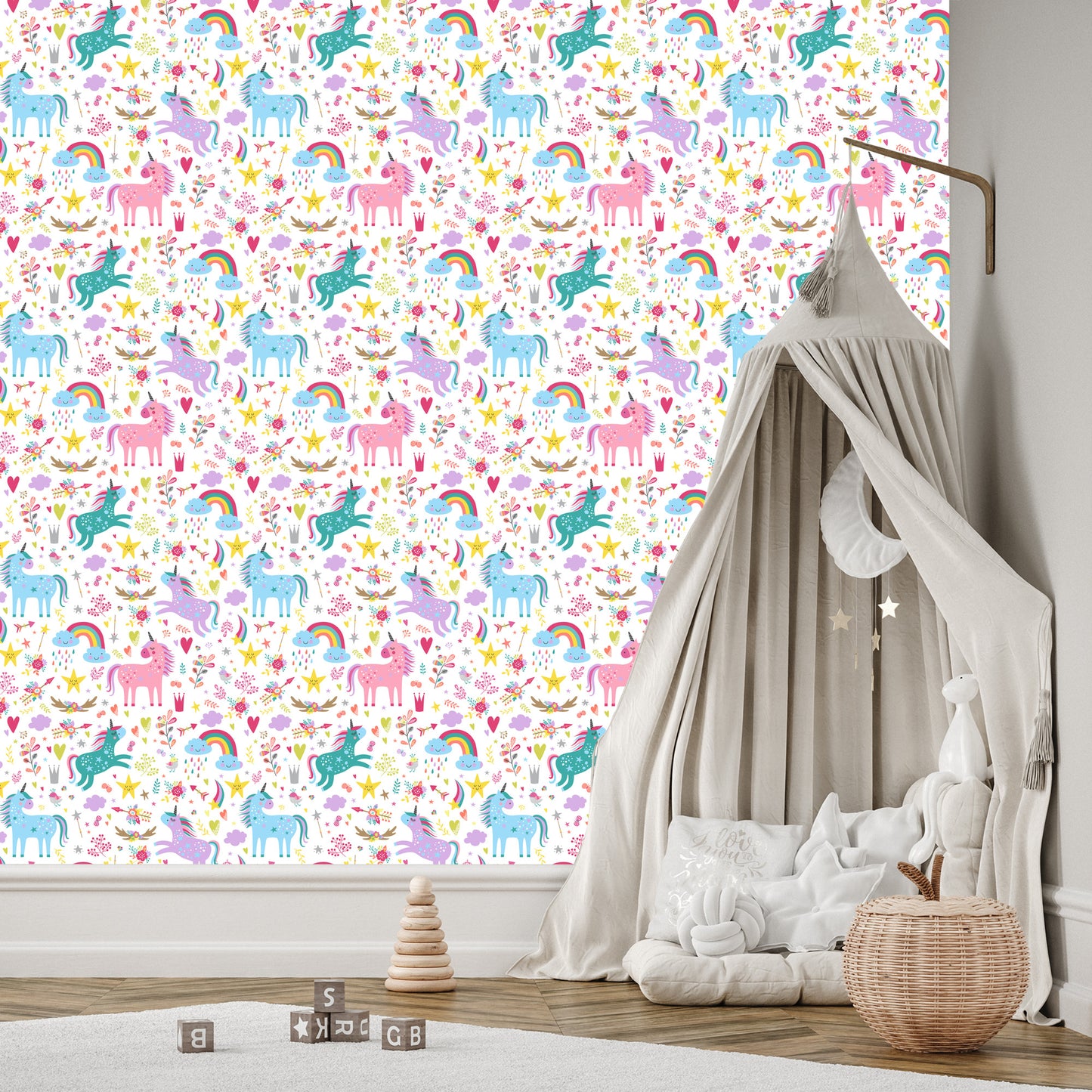 Wallpaper For Children - Rainbow Unicorns In Scandinavian Style
