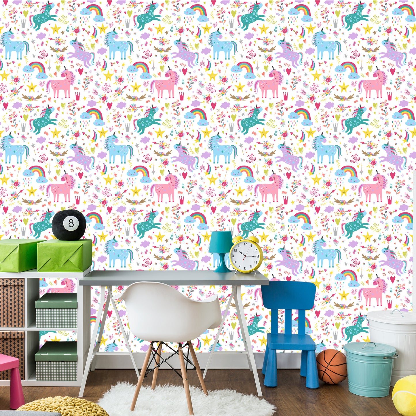 Wallpaper For Children - Rainbow Unicorns In Scandinavian Style