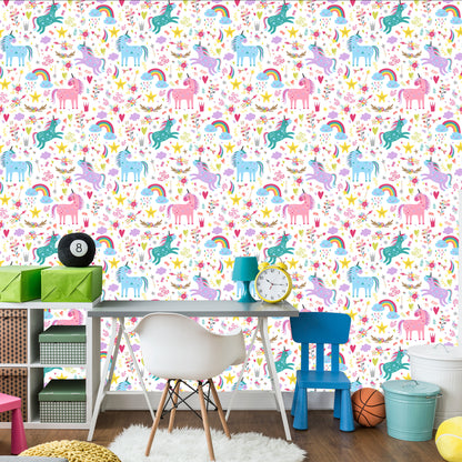 Wallpaper For Children - Rainbow Unicorns In Scandinavian Style
