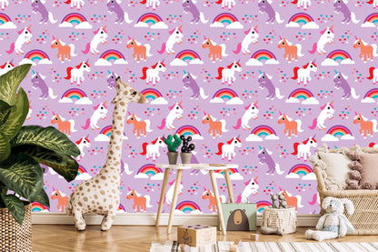 Wallpaper For Children Unicorns Rainbow Hearts