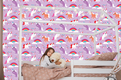 Wallpaper For Children Unicorns Rainbow Hearts