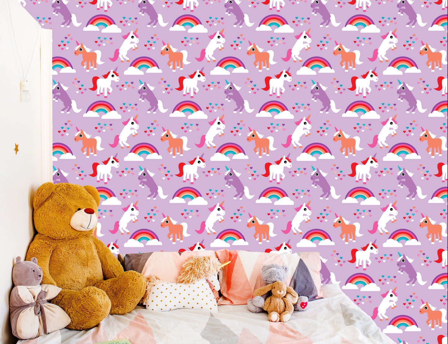 Wallpaper For Children Unicorns Rainbow Hearts