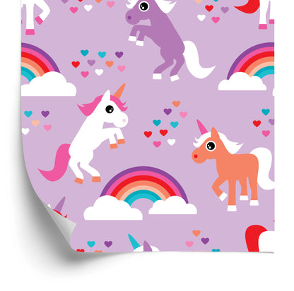 Wallpaper For Children Unicorns Rainbow Hearts