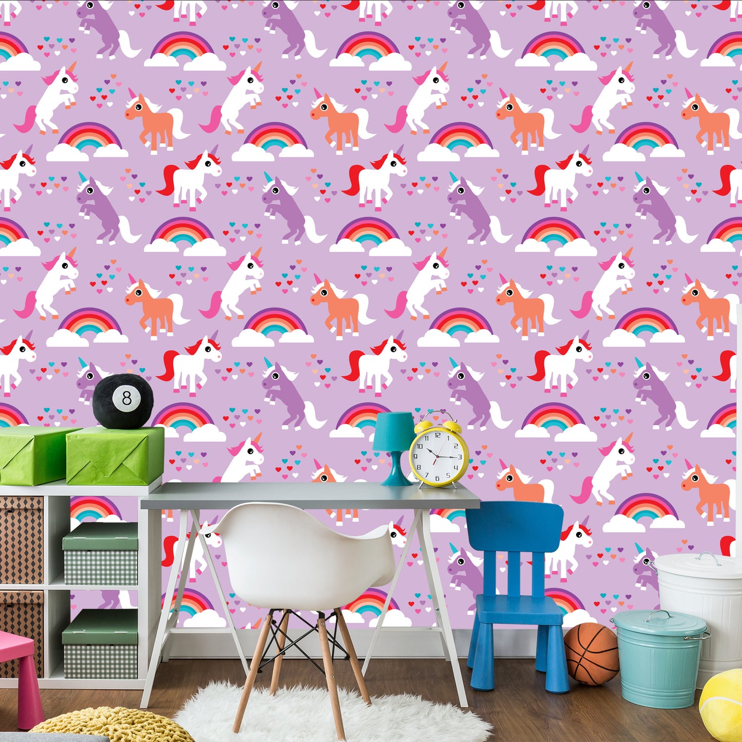Wallpaper For Children Unicorns Rainbow Hearts