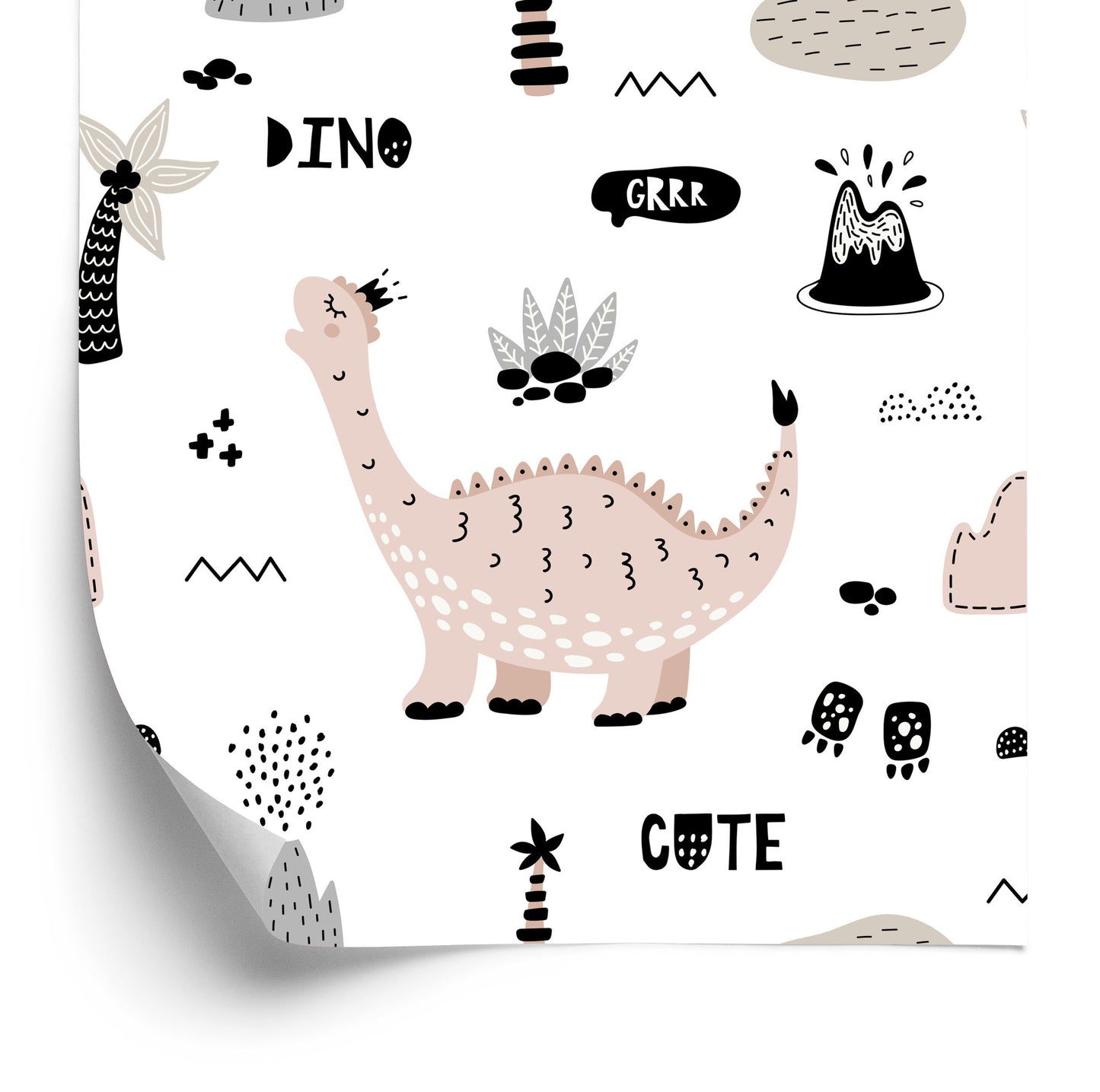 Wallpaper For Children, Dinosaurs, Palm Trees, Volcanoes