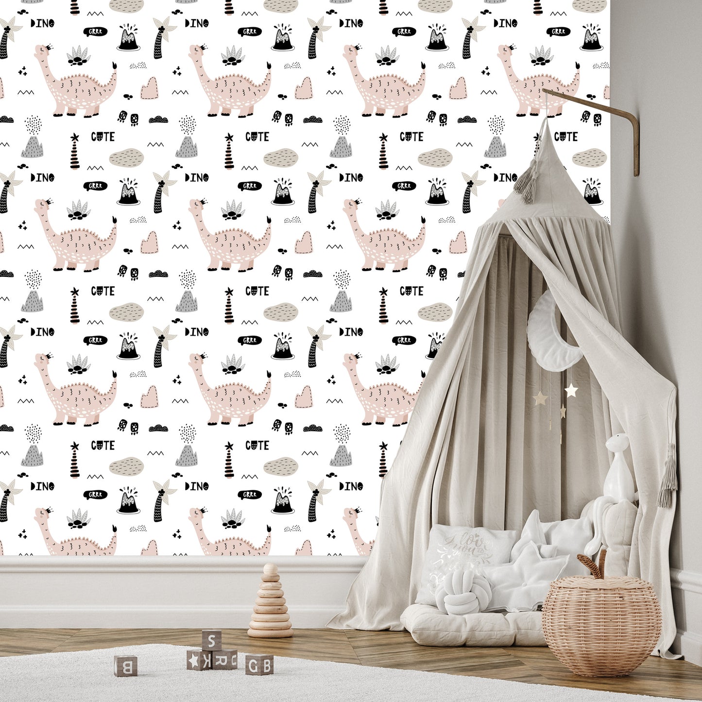 Wallpaper For Children, Dinosaurs, Palm Trees, Volcanoes