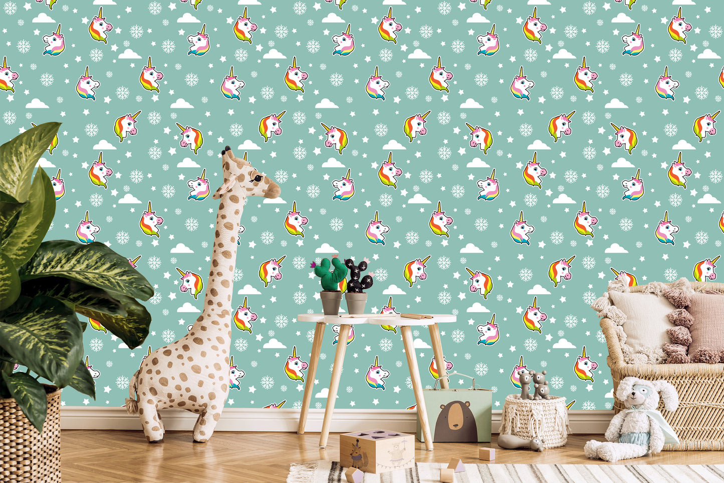 Wallpaper Unicorns And Snowflakes