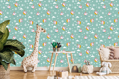 Wallpaper Unicorns And Snowflakes