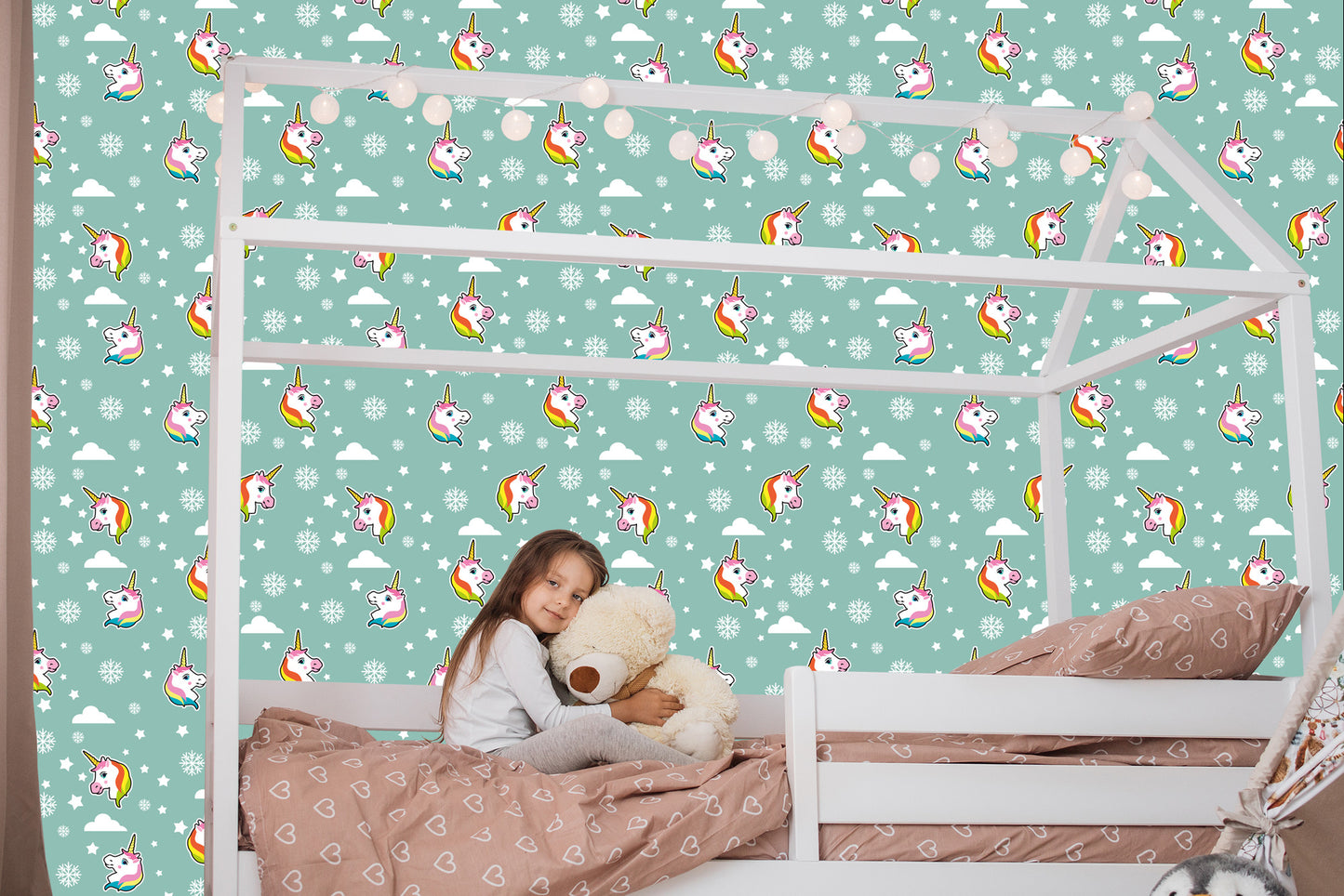 Wallpaper Unicorns And Snowflakes
