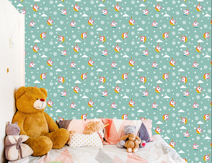 Wallpaper Unicorns And Snowflakes