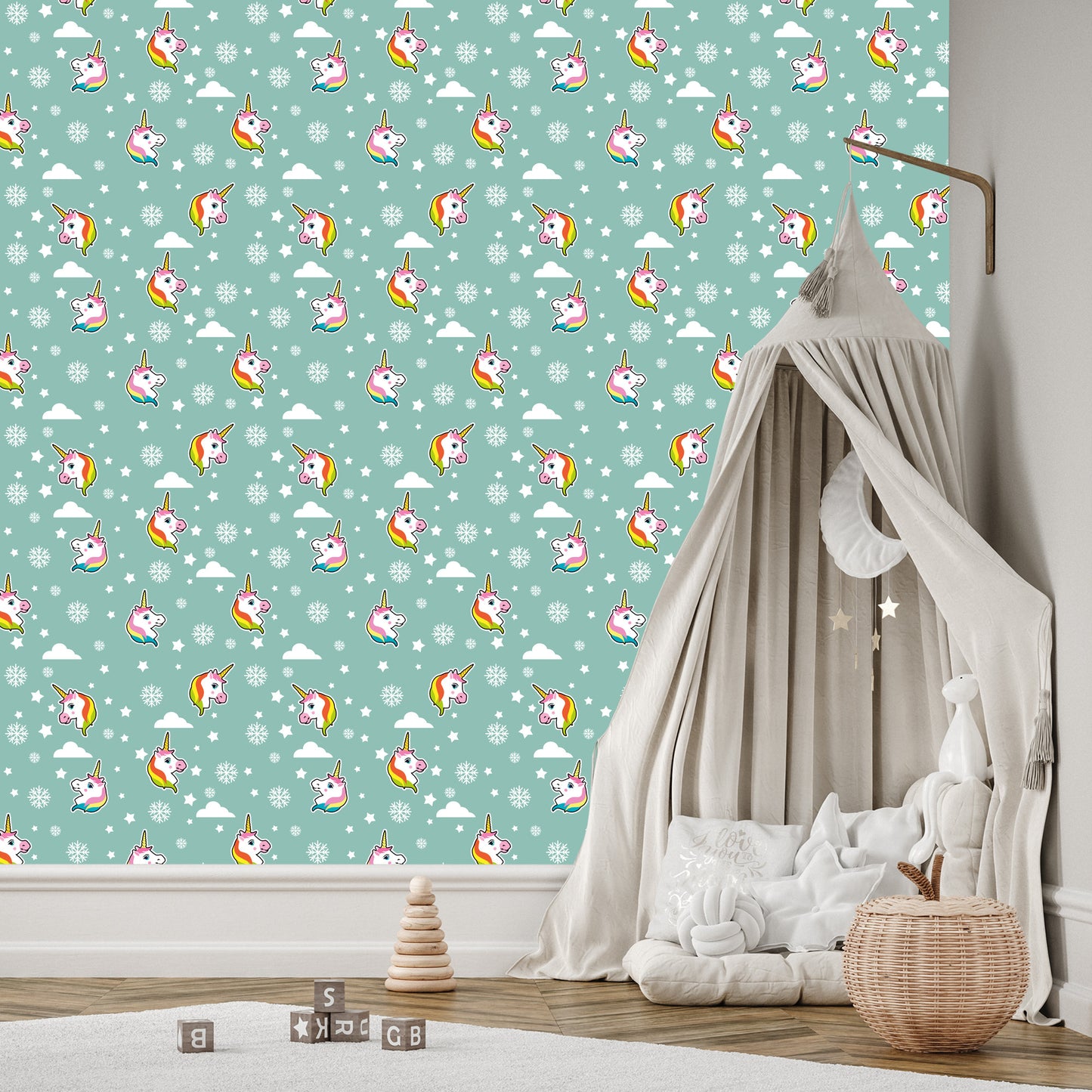 Wallpaper Unicorns And Snowflakes