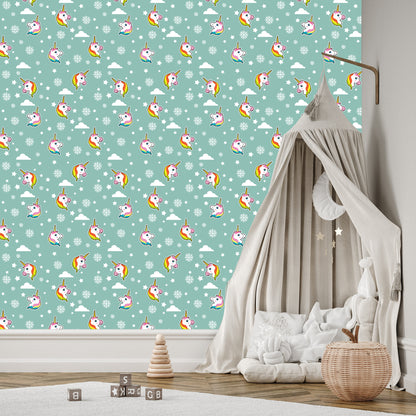 Wallpaper Unicorns And Snowflakes