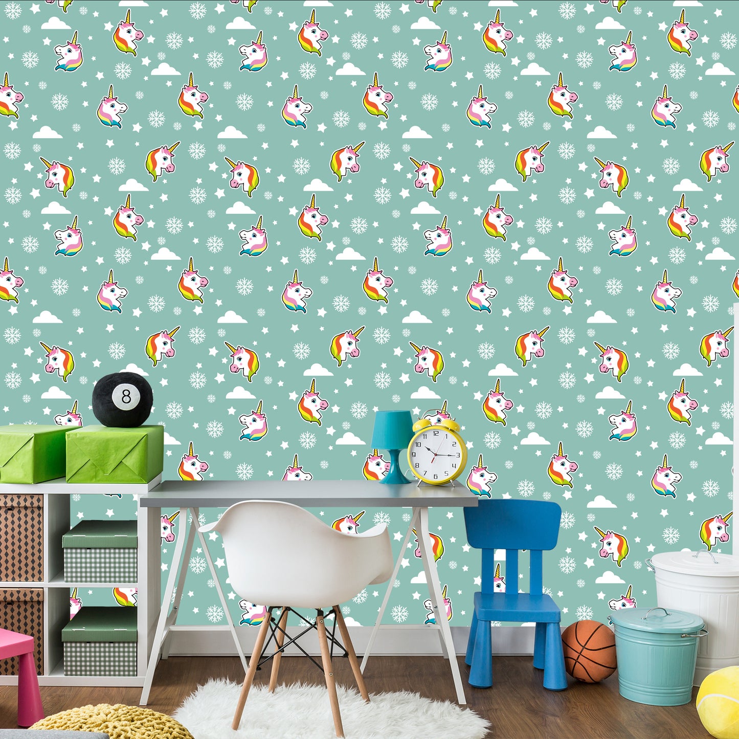 Wallpaper Unicorns And Snowflakes