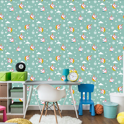 Wallpaper Unicorns And Snowflakes