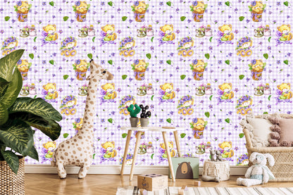 Wallpaper Teddy Bears, Flowers, Leaves For Girl