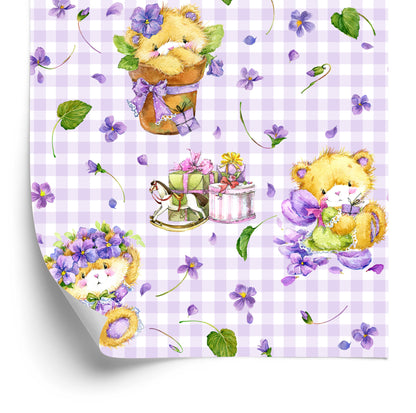 Wallpaper Teddy Bears, Flowers, Leaves For Girl
