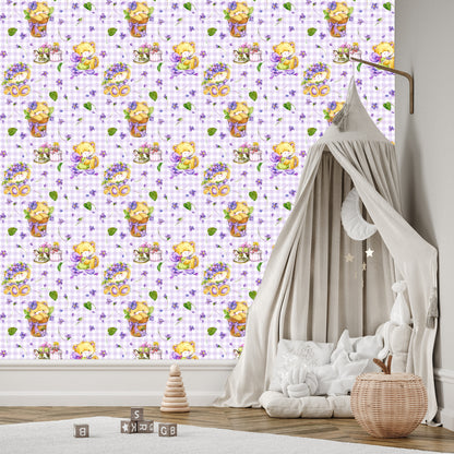 Wallpaper Teddy Bears, Flowers, Leaves For Girl