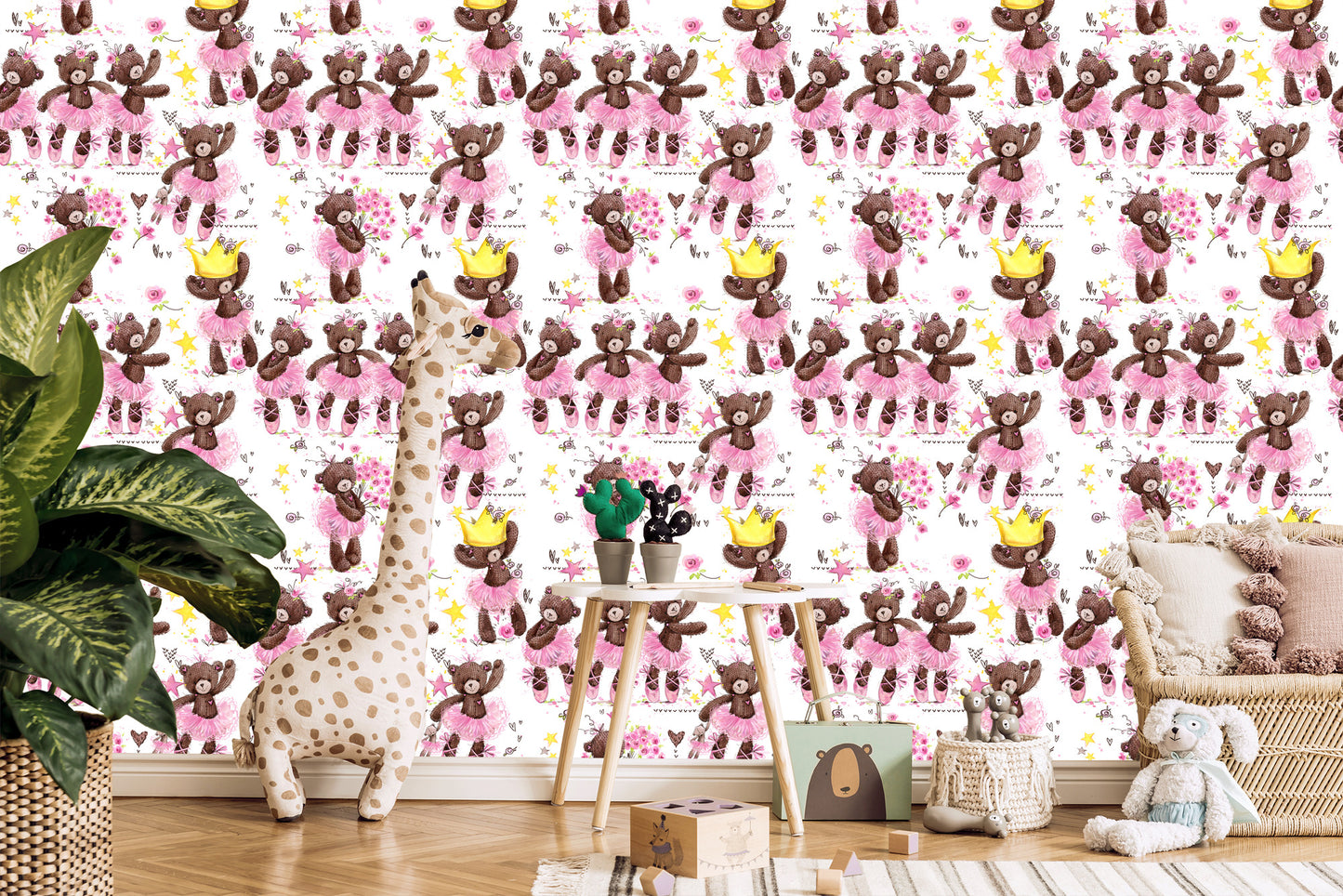 Wallpaper For Girls, Teddy Bears, Stars, Flowers