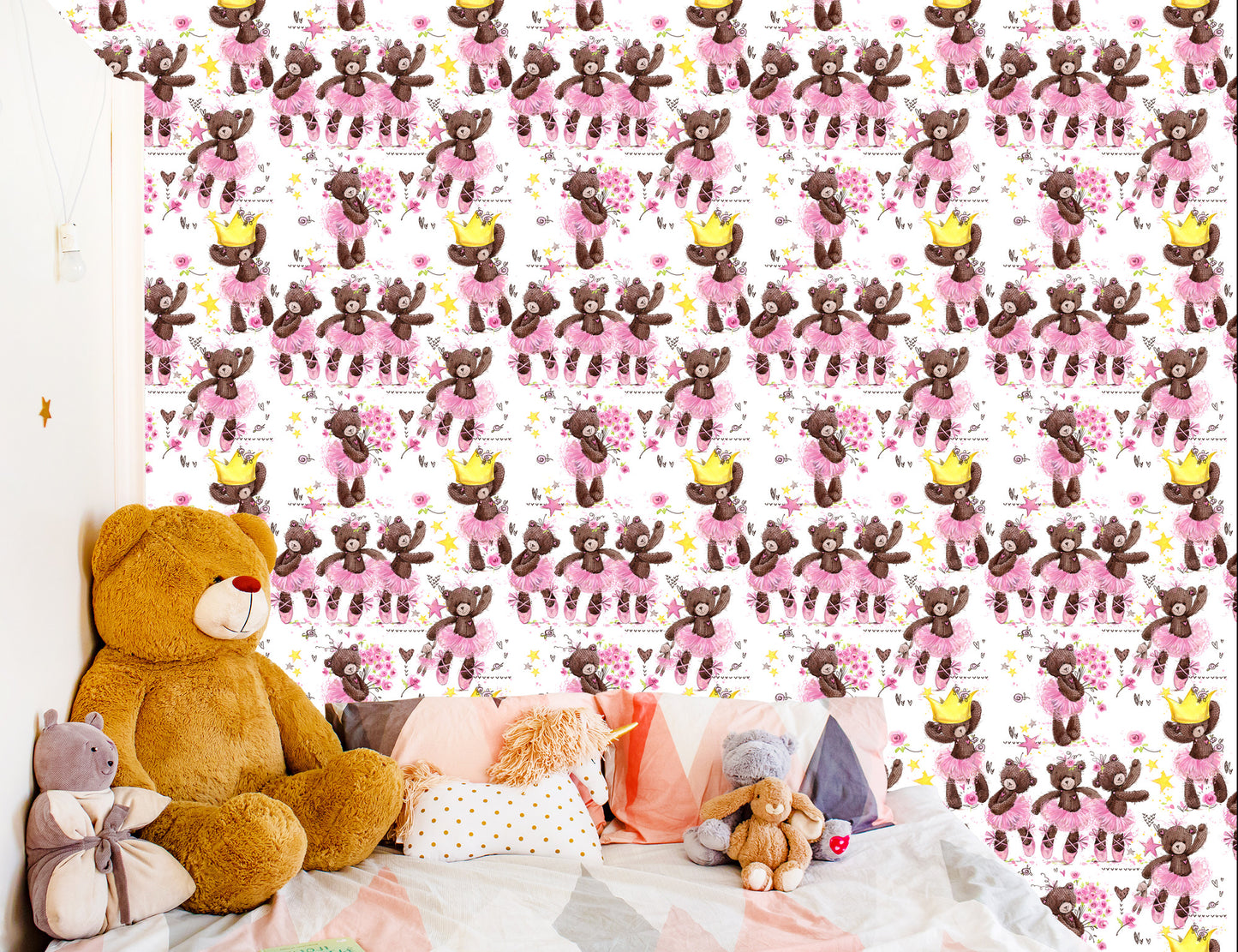 Wallpaper For Girls, Teddy Bears, Stars, Flowers