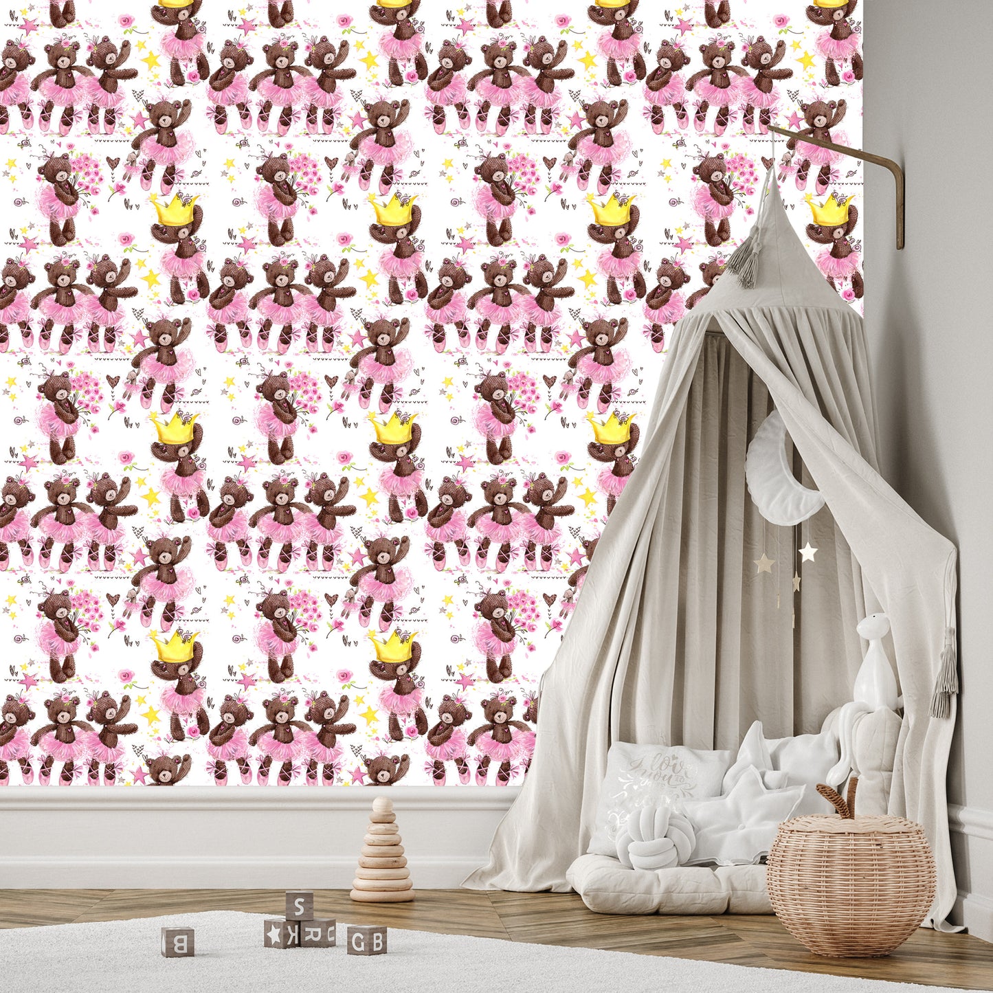 Wallpaper For Girls, Teddy Bears, Stars, Flowers