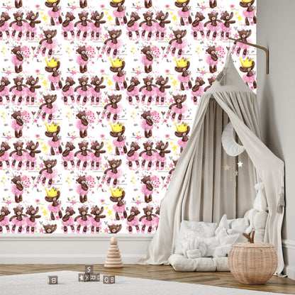 Wallpaper For Girls, Teddy Bears, Stars, Flowers
