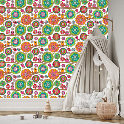 Wallpaper For Girl In Birds Tree Flowers