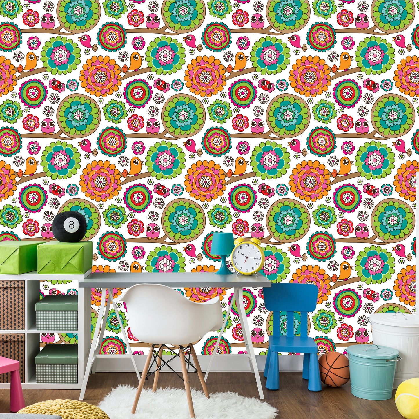 Wallpaper For Girl In Birds Tree Flowers