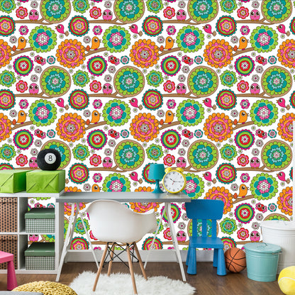 Wallpaper For Girl In Birds Tree Flowers