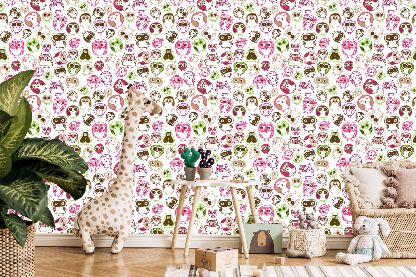 Wallpaper For Girls' Room Colorful Owls Birds