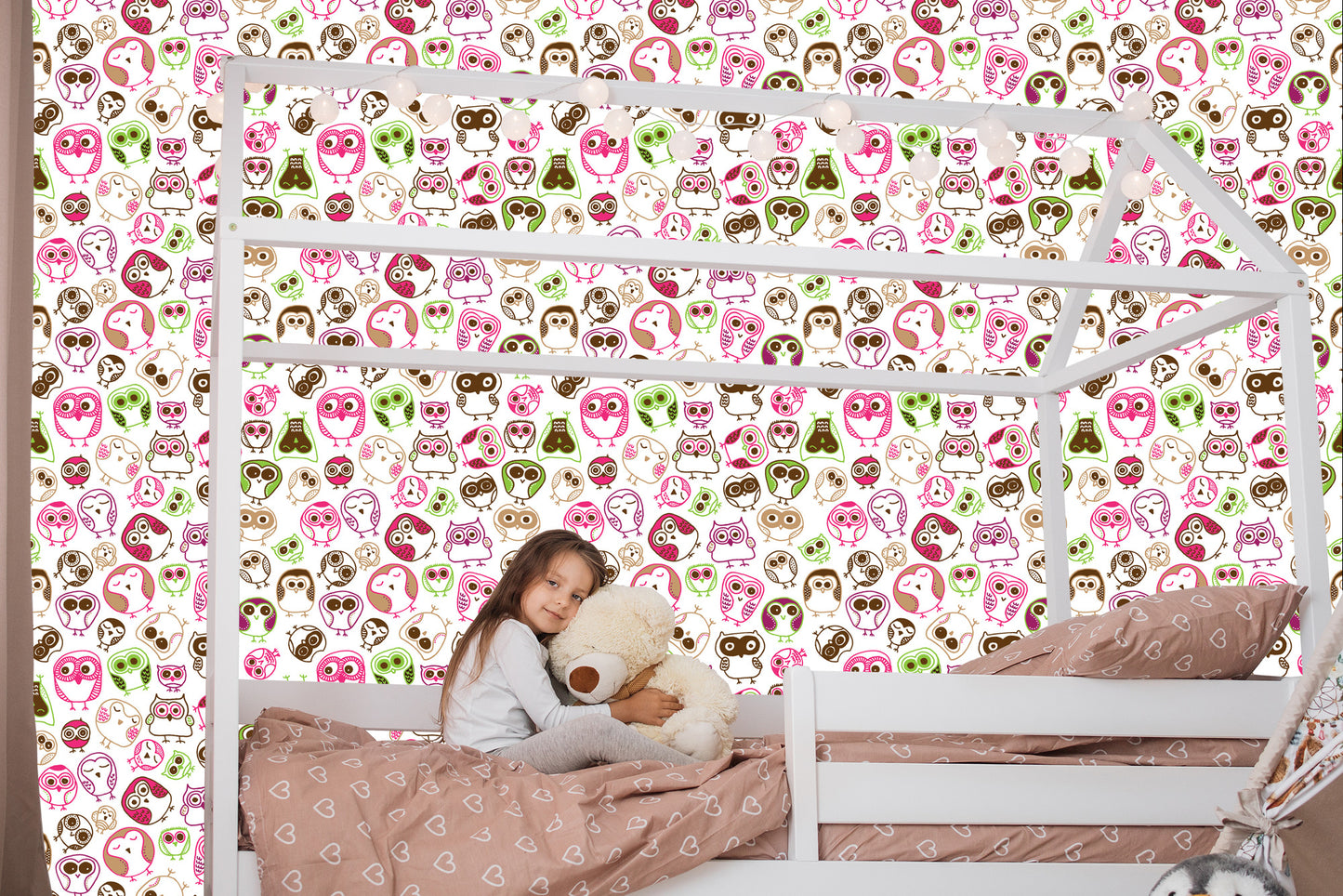 Wallpaper For Girls' Room Colorful Owls Birds