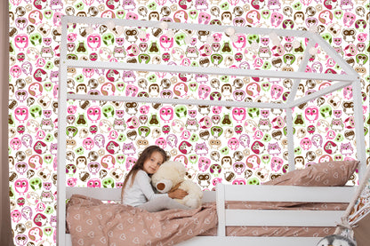 Wallpaper For Girls' Room Colorful Owls Birds
