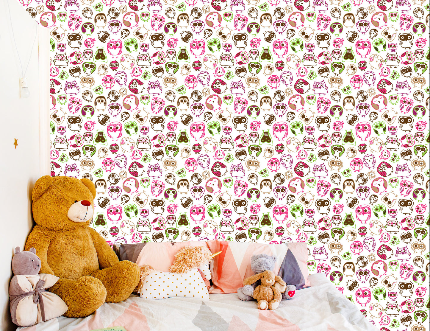 Wallpaper For Girls' Room Colorful Owls Birds
