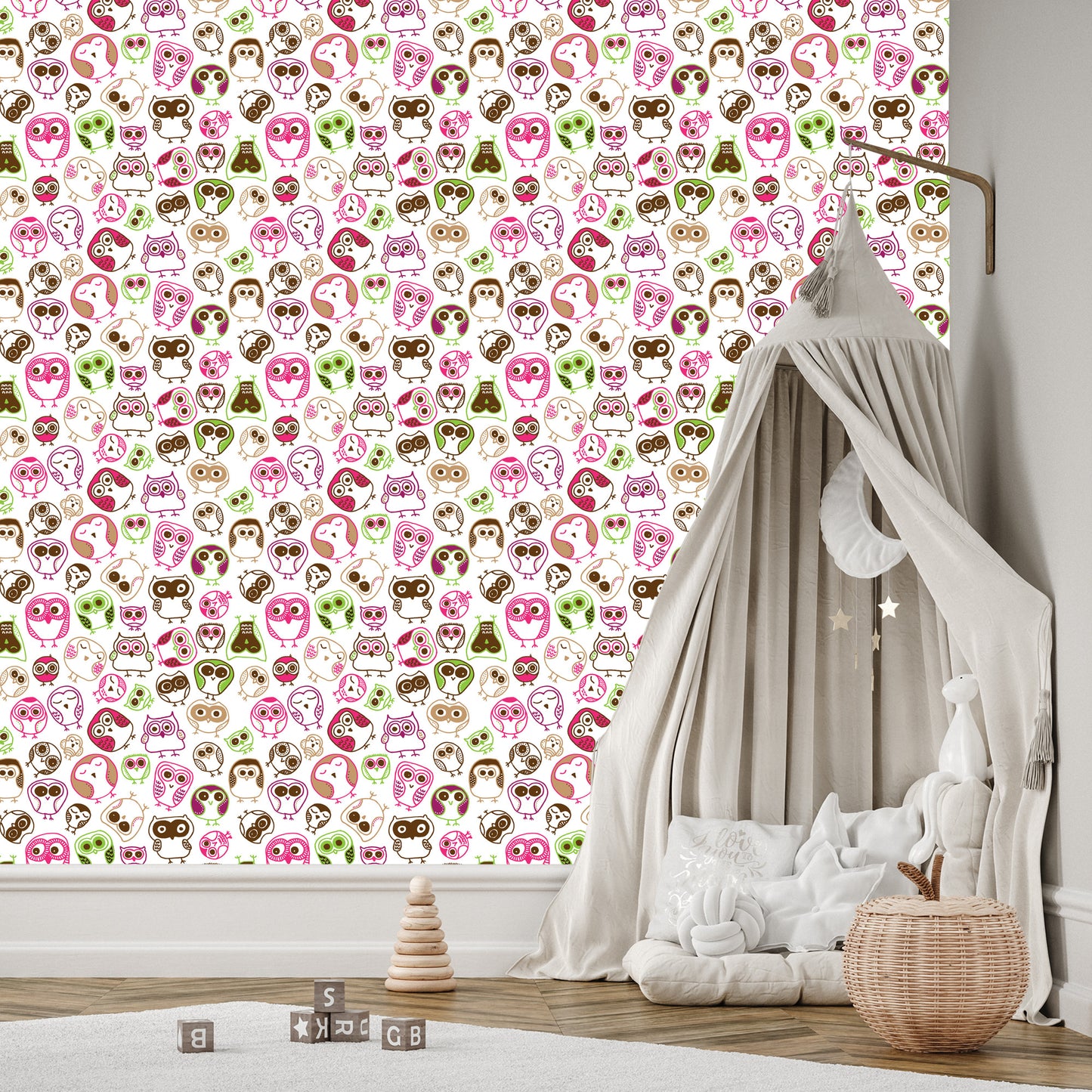 Wallpaper For Girls' Room Colorful Owls Birds