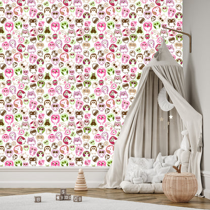Wallpaper For Girls' Room Colorful Owls Birds