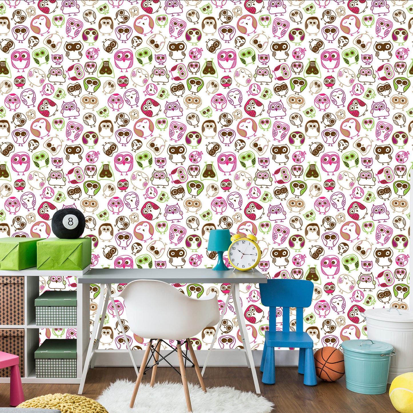 Wallpaper For Girls' Room Colorful Owls Birds