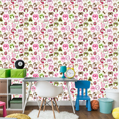 Wallpaper For Girls' Room Colorful Owls Birds