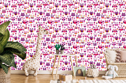 Wallpaper For Girls' Room Colorful Owls Flowers