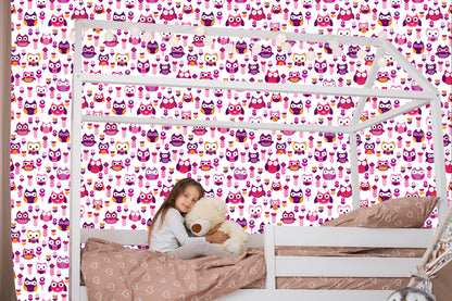 Wallpaper For Girls' Room Colorful Owls Flowers
