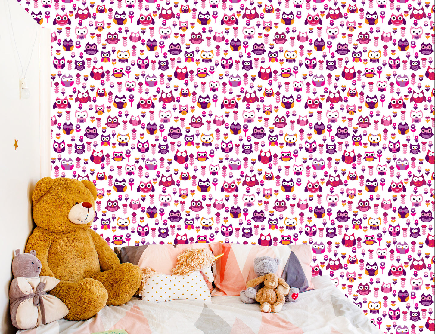 Wallpaper For Girls' Room Colorful Owls Flowers